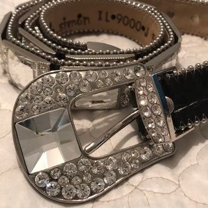 BB Simon black rhinestone belt